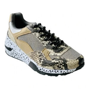 Steve Madden Bena Snake‎ Print Collage Wedge Leather Sneakers Women Size 8.5